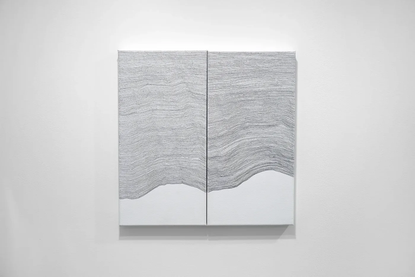 Two Mountains — two canvases whose repeated lines rise into wave-like ridges