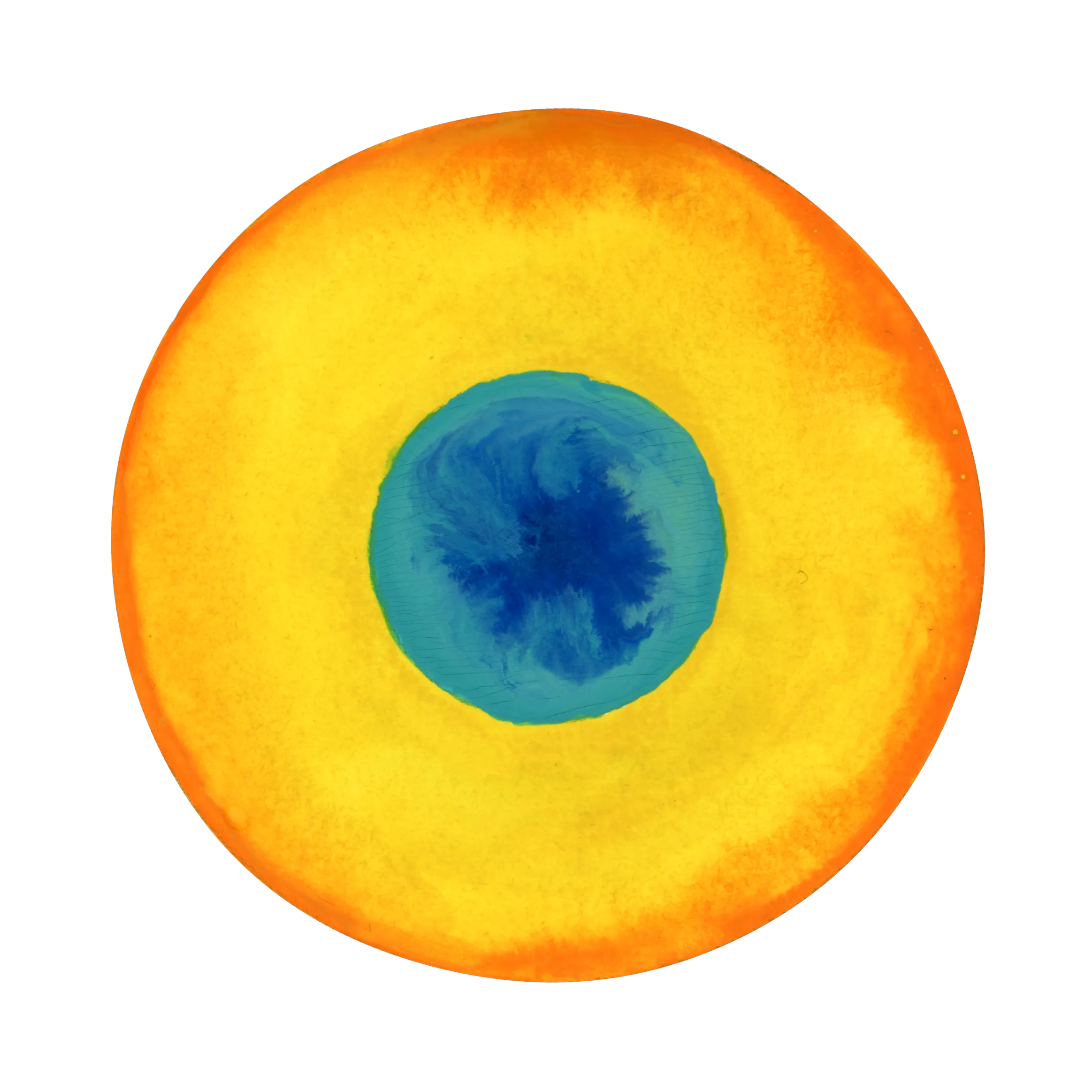 Gaze Halo 2026.02.09 — a blue dot inside a turquoise core, wrapped in a yellow halo with an orange ring
